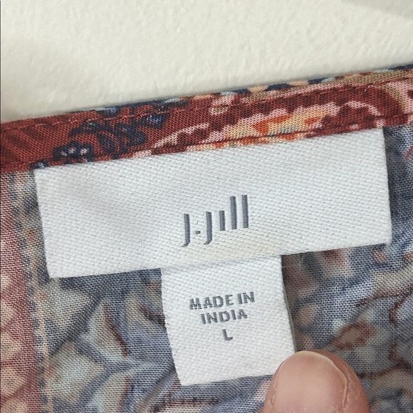 J JILL Paisley Floral Print Bateau Neck 3/4 Sleeve Boho Blouse Size Large - Picture 4 of 13